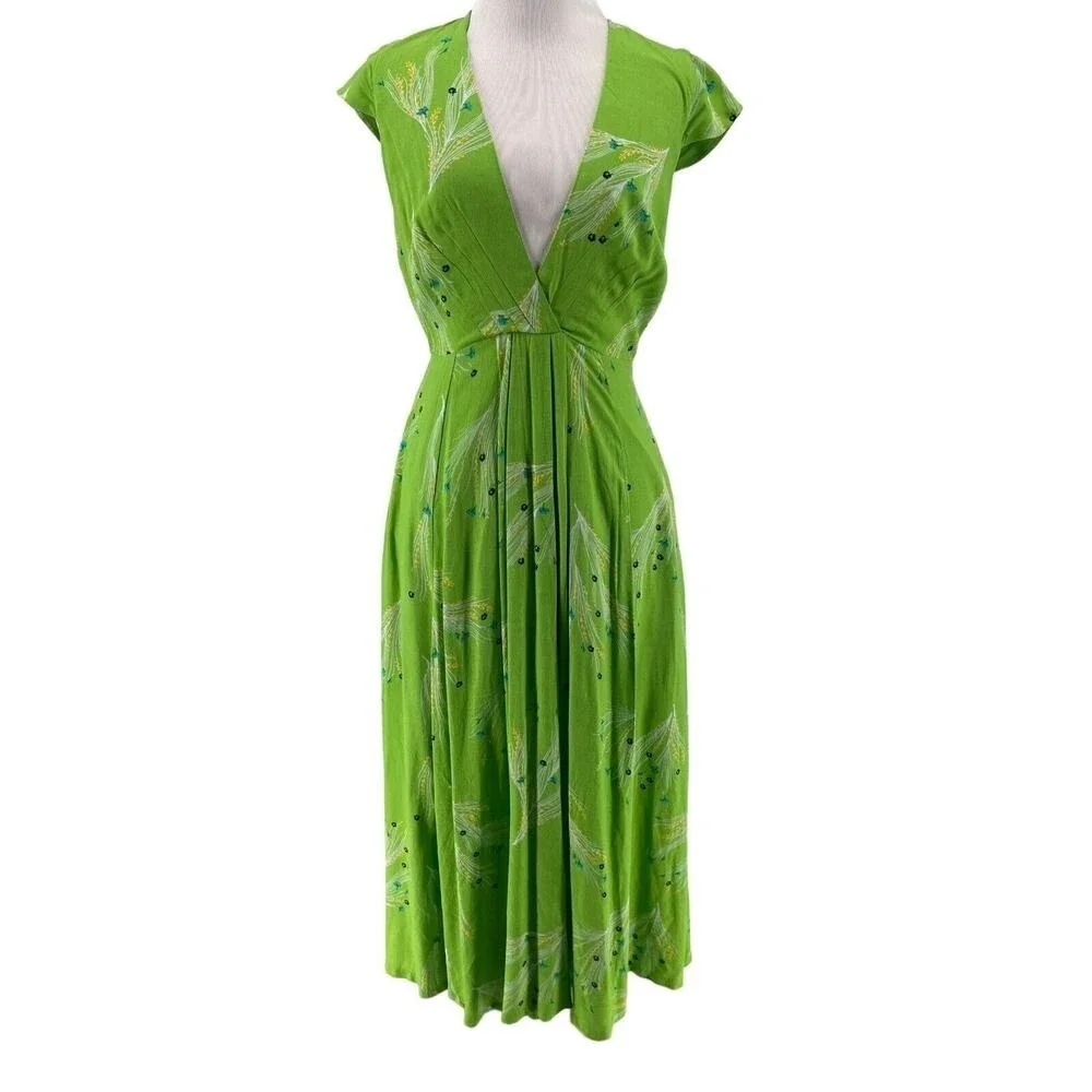 Free People Women's Green Print Retro Midi Dress Size 0